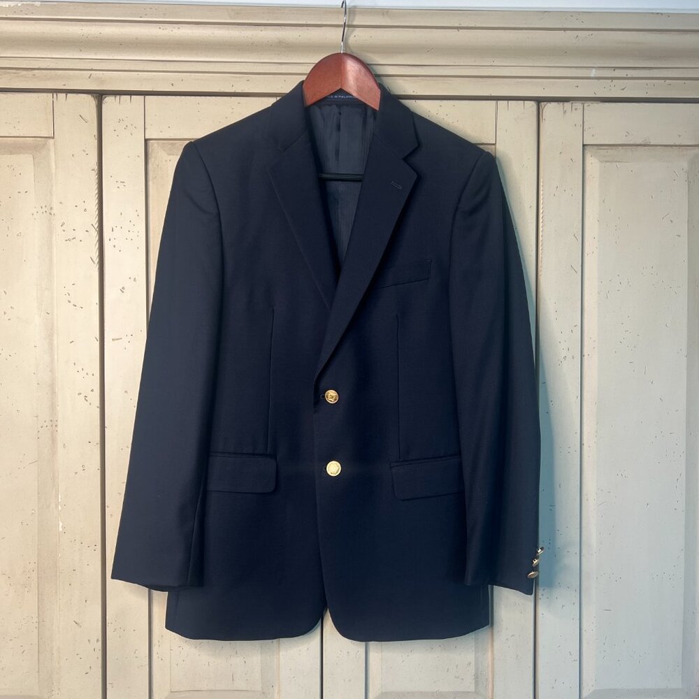 Joseph Abboud Boys Navy Wool Blazer with Gold Buttons Size 18R